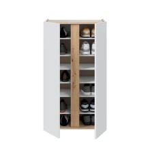 Schuhschrank >TEMPUS< 2 Türen, 6 Böden, Nodi Eiche Dekor / Artik Weiß - 56,5x102x35 (BxHxT)
