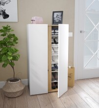 Schuhschrank >TEMPUS< 2 Türen, 6 Böden, Nodi Eiche Dekor / Artik Weiß - 56,5x102x35 (BxHxT)