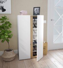 Schuhschrank >TEMPUS< 2 Türen, 6 Böden, Nodi Eiche Dekor / Artik Weiß - 56,5x102x35 (BxHxT)