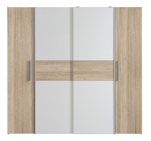 Dreh-/Schwebetürenschrank >KALIXTUS< 8 Böden, 2 Stangen, Sonoma Eiche Dekor/ Weiss - 200x190,5x61,6cm BxHxT