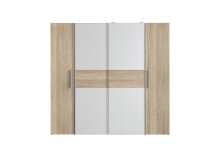Dreh-/Schwebetürenschrank >KALIXTUS< 8 Böden, 2 Stangen, Sonoma Eiche Dekor/ Weiss - 200x190,5x61,6cm BxHxT