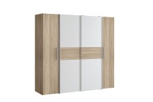 Dreh-/Schwebetürenschrank >KALIXTUS< 8 Böden, 2 Stangen, Sonoma Eiche Dekor/ Weiss - 200x190,5x61,6cm BxHxT