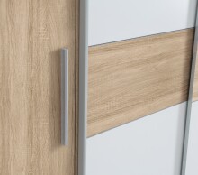 Dreh-/Schwebetürenschrank >KALIXTUS< 8 Böden, 2 Stangen, Sonoma Eiche Dekor/ Weiss - 200x190,5x61,6cm BxHxT