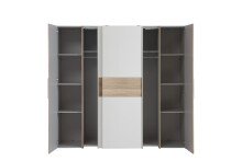 Dreh-/Schwebetürenschrank >KALIXTUS< 8 Böden, 2 Stangen, Sonoma Eiche Dekor/ Weiss - 200x190,5x61,6cm BxHxT