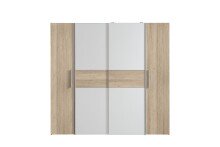Dreh-/Schwebetürenschrank >KALIXTUS< 8 Böden, 2 Stangen, Sonoma Eiche Dekor/ Weiss - 200x190,5x61,6cm BxHxT