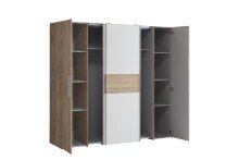 Dreh-/Schwebetürenschrank >KALIXTUS< 8 Böden, 2 Stangen, Sonoma Eiche Dekor/ Weiss - 200x190,5x61,6cm BxHxT