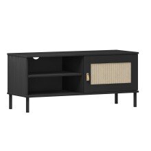 Lowboard >WZ-0800< 1 Tür, 2 Fächer, Kiefer massiv schwarz lackiert - 105x47x10 (BxHxT)