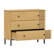 Schubkastenkommode >WZ-0801< 3 Schubladen, Kiefer massiv eichefarbig hell - 90x80x40 (BxHxT)