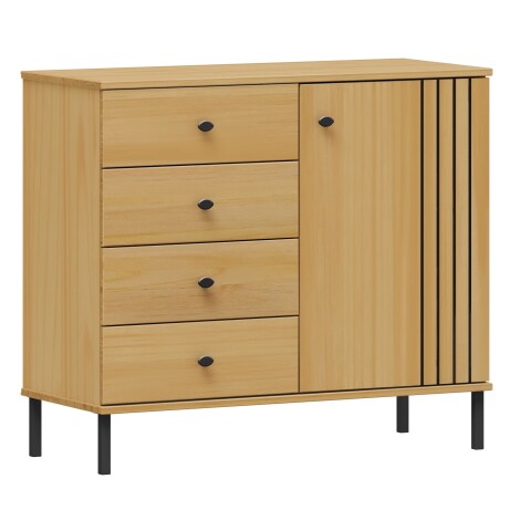 Sideboard >WZ-0801< 4 Schübe, 1 Tür, Kiefer massiv eichefarbig lackiert - 90x80x40 (BxHxT)