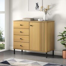 Sideboard >WZ-0801< 4 Schübe, 1 Tür, Kiefer massiv eichefarbig lackiert - 90x80x40 (BxHxT)