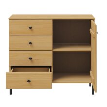 Sideboard >WZ-0801< 4 Schübe, 1 Tür, Kiefer massiv eichefarbig lackiert - 90x80x40 (BxHxT)