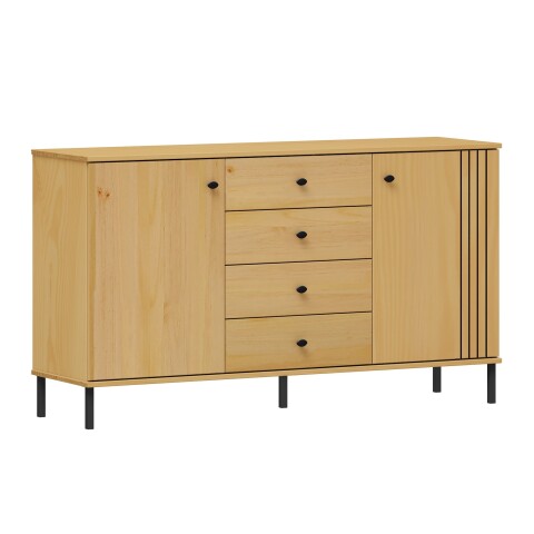 Sideboard >WZ-0801< 4xSchub, 2xTür, Kiefer massiv eichefarbig lackiert - 140x80x40cm B/H/T