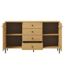 Sideboard >WZ-0801< 4xSchub, 2xTür, Kiefer massiv eichefarbig lackiert - 140x80x40cm B/H/T