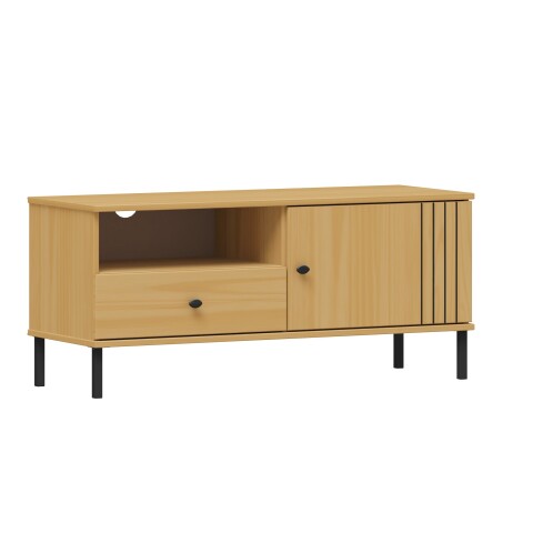 Lowboard >WZ-0801< 1 Tür, 1 Schub, Kiefer massiv eichefarbig lackiert - 105x47x40cm B/H/T