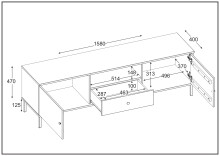 Lowboard >WZ-0801< 2 Türen, 1 Schub, Kiefer massiv eichefarbig lack - 158x47x40cm (B/H/T)