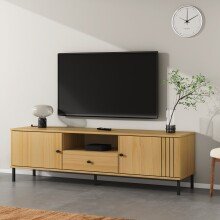 Lowboard >WZ-0801< 2 Türen, 1 Schub, Kiefer massiv eichefarbig lack - 158x47x40cm (B/H/T)