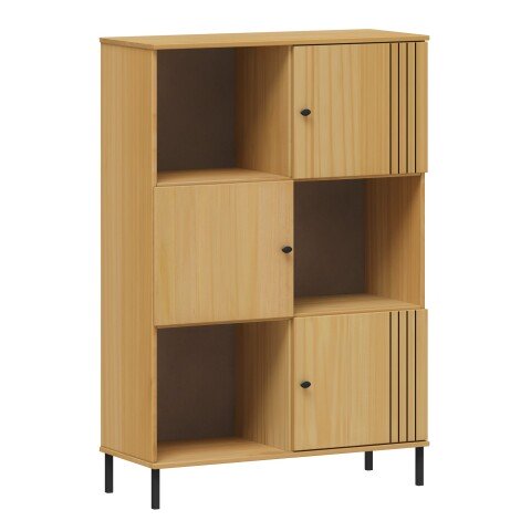 Standregal >WZ-0801< 3 Türen, 3 Fächer, Kiefer massiv eichefarbig lack - 95x141x40 (BxHxT)