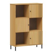 Standregal >WZ-0801< 3 Türen, 3 Fächer, Kiefer massiv eichefarbig lack - 95x141x40 (BxHxT)