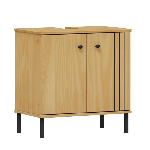 Waschbeckenunterschrank >WZ-0801< 2 Türen, Kiefer massiv eichefarbig lackiert - 62x65x40cm (B/H/T)