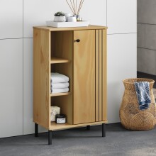Kommode >WZ-0801< 1 Tür, 3 Fächer, Kiefer massiv eichefarbig lackiert - 52x90x32 (BxHxT)
