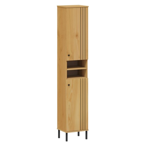 Hochschrank >WZ-0801< 2 Türen, 2 Fächer, Kiefer massiv eichefarbig lack - 35x190x32 (BxHxT)