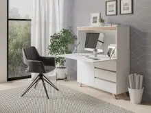 Sekretär >VALENTIN< in weiss / Eiche-Optik 120...