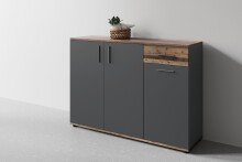 Kommode >JAKOB< in Anthrazit/Old-Wood-Optik 110 x 83,5 x 35,5 cm (BxHxT)