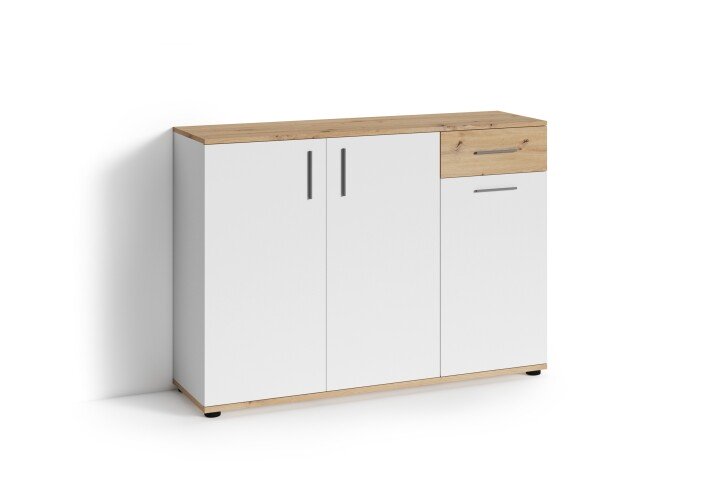 Kommode >JAKOB< in Weiß/Eiche-Optik 110 x 83,5 x 35,5 cm (BxHxT)