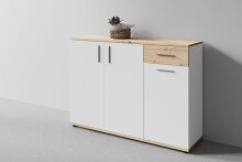 Kommode >JAKOB< in Weiß/Eiche-Optik 110 x 83,5 x 35,5 cm (BxHxT)