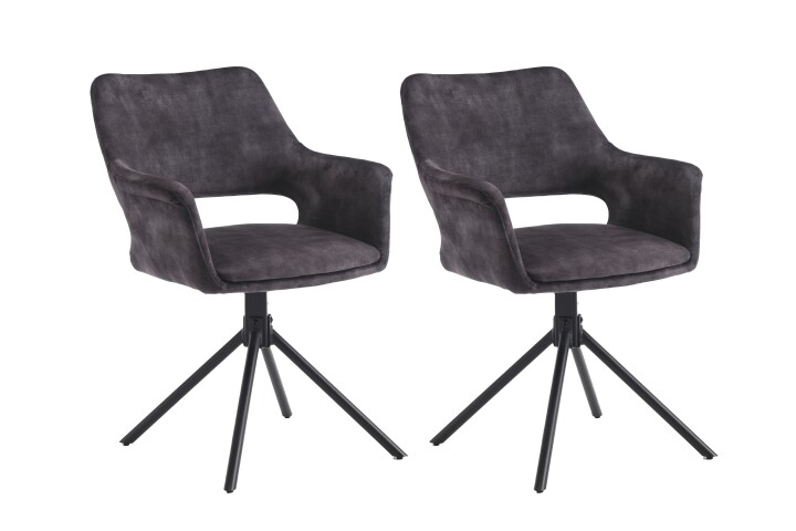 Stuhl >ELEONORE< 2er-Set in Anthrazit aus Vintage Samtstoff 57x84x61 cm (BxHxT)
