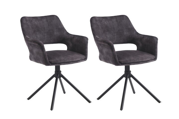 Stuhl >ELEONORE< 2er-Set in Anthrazit aus Vintage Samtstoff 57x84x61 cm (BxHxT)