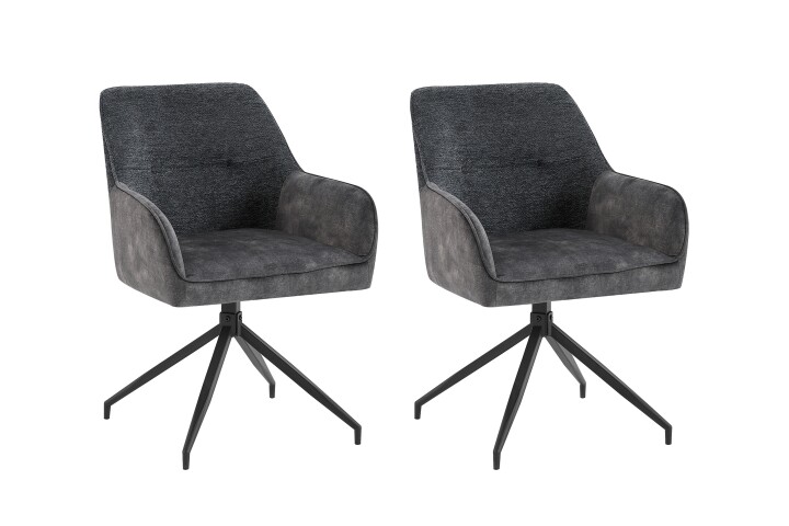 Stuhl >JACKY< 2er-Set in Anthrazit aus Vintage Velvet 62 x  87 x 56 cm (BxHxT)