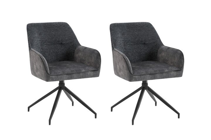 Stuhl >JACKY< 2er-Set in Anthrazit aus Vintage Velvet 62 x  87 x 56 cm (BxHxT)