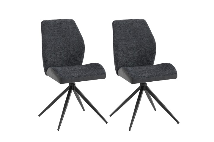 Stuhl >SNAP< 2er-Set in Anthrazit aus Bouclè-Vintagestoff 46x87x55 cm (BxHxT)