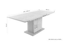 Tisch >BRITTA< mit Auszug in Beton-Optik 140-190 x 75 x 80 cm (BxHxT)