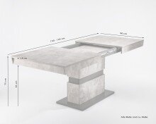 Tisch >MATTHEW< mit Auszug in Beton-Optik 140-195 x 75 x 90 cm (BxHxT)