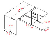 Eckschreibtisch >Yihabo I< in Weiß - 121x78,4x136,5cm (BxHxT)