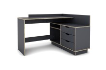 Winkelschreibtisch >BELFAST< Anthrazit, Kanten Eiche 129x83,5x105 cm (BxHxT)