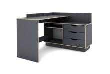 Winkelschreibtisch >BELFAST< Anthrazit, Kanten Eiche 129x83,5x105 cm (BxHxT)