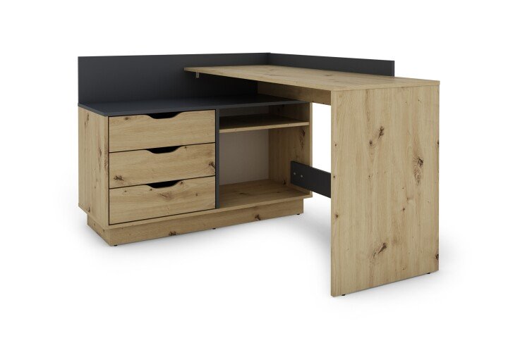 Winkelschreibtisch >BELFAST< in Eiche/Anthrazit 129x83,5x105 cm (BxHxT)