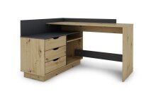 Winkelschreibtisch >BELFAST< in Eiche/Anthrazit 129x83,5x105 cm (BxHxT)
