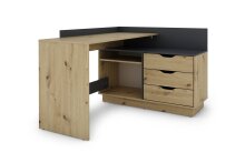 Winkelschreibtisch >BELFAST< in Eiche/Anthrazit 129x83,5x105 cm (BxHxT)