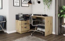 Winkelschreibtisch >BELFAST< in Eiche/Anthrazit 129x83,5x105 cm (BxHxT)