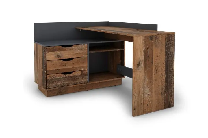 Winkelschreibtisch >BELFAST< in Old-Wood/Anthrazit 129 x 83,5 x 105 cm (BxHxT)