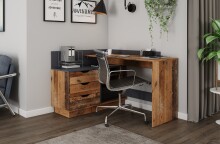 Winkelschreibtisch >BELFAST< in Old-Wood/Anthrazit 129 x 83,5 x 105 cm (BxHxT)