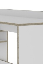 Winkelschreibtisch >BELFAST< in Weiß, Kanten in Eiche 129x83,5x105 cm (BxHxT)