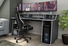 Schreibtisch >MATRIX< in Anthrazit, Kanten in Weiß 180 x 76/93 x 85 cm (BxHxT)