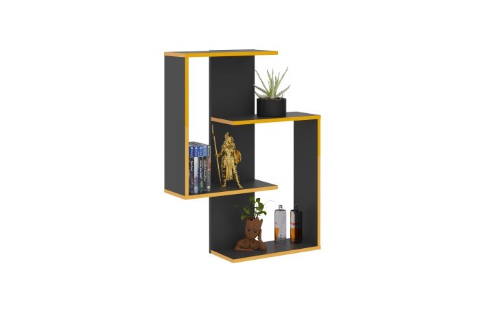 Wandregal >KRETA< in Anthrazit-orange Kante - 44,5x77x44,5cm (BxHxT)