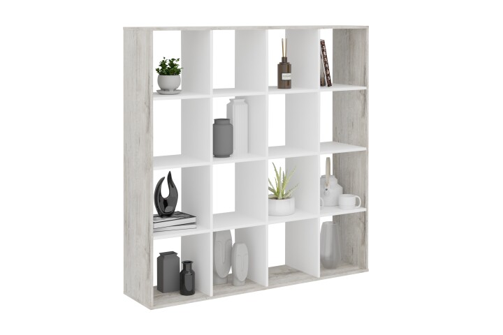 Raumteilerregal >MEGA 6< in Sandeiche Dekor-weiß - 138,5x143x33cm (BxHxT)