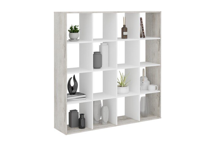 Raumteilerregal >MEGA 6< in Sandeiche Dekor-weiß - 138,5x143x33cm (BxHxT)